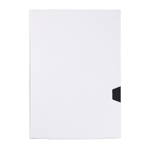 A white diary with a black spine, featuring a logo on the front. It has 365 pages for daily entries. A white diary with a black spine, featuring a logo on the front. It has 365 pages for daily entries.