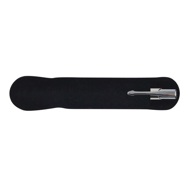 A metal Napier Pen displayed on a black felt base.