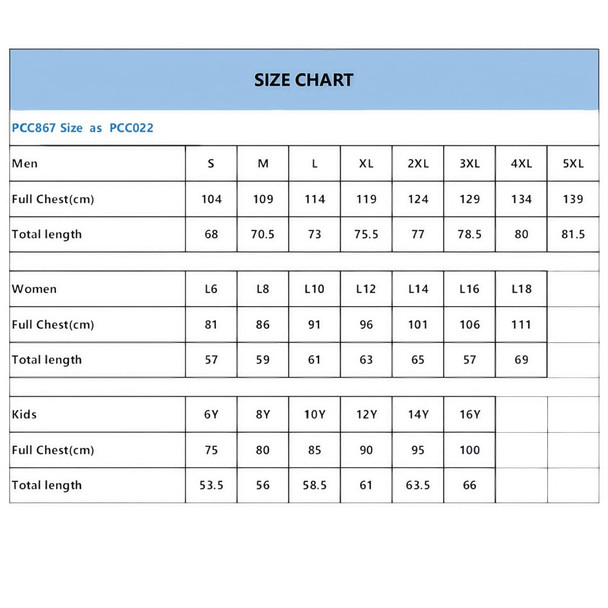 A size chart for a polyester micro mesh V-neck raglan sport tee, listing measurements for men, women, and kids.
