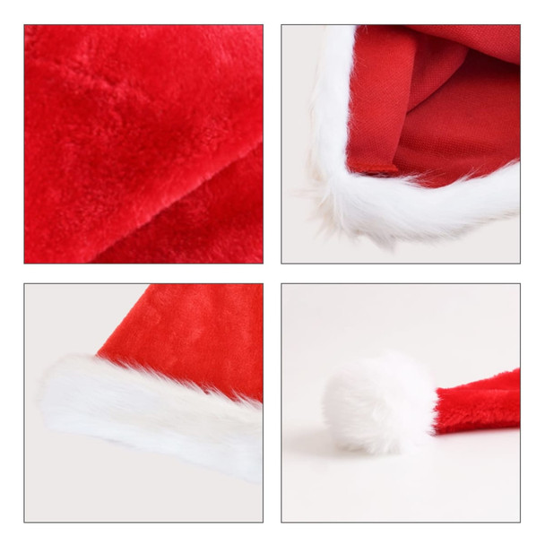 A Plush Santa Hat in bright red with white faux fur trim and pom-pom. It has a soft, velvety texture.