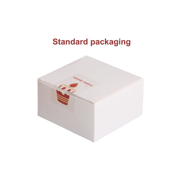 A white box containing Hat Shape Candles, featuring a simple design and a branding logo on the front.