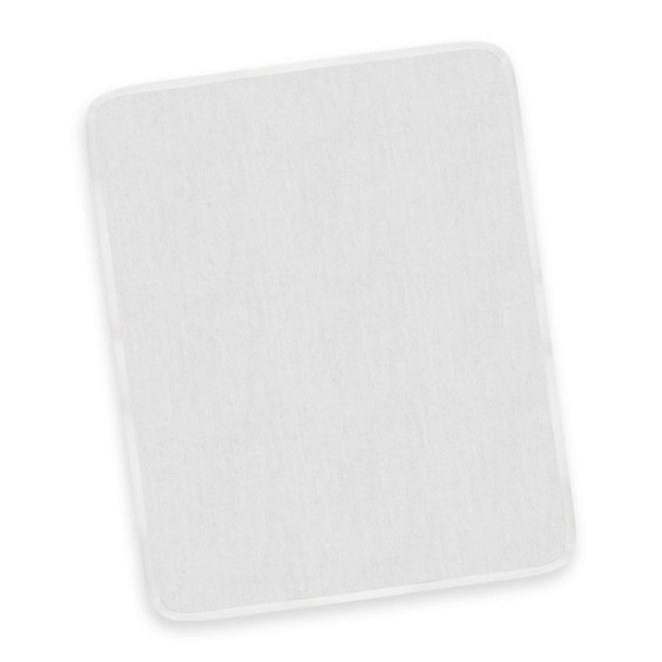 A polishing cloth with a soft, white fabric surface and a contrasting border.