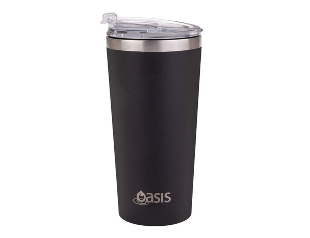 A drink bottle featuring a sleek black design with a stainless steel rim and a clear lid, includes a logo. A drink bottle featuring a sleek black design with a stainless steel rim and a clear lid, includes a logo.