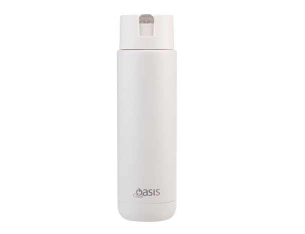 A drink bottle in white, featuring a sleek, modern design and a logo on the front. A drink bottle in white, featuring a sleek, modern design and a logo on the front.