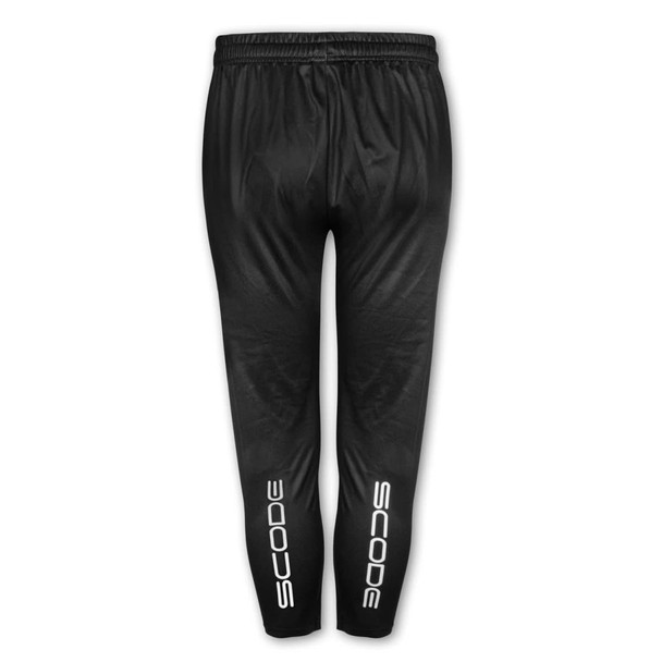 Black custom women's sports pants with a fitted design and a logo on the side.