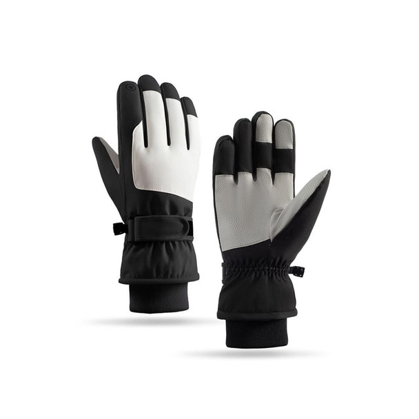Ski gloves in black and grey, featuring a snug fit and elastic wrist cuffs for enhanced warmth and comfort.