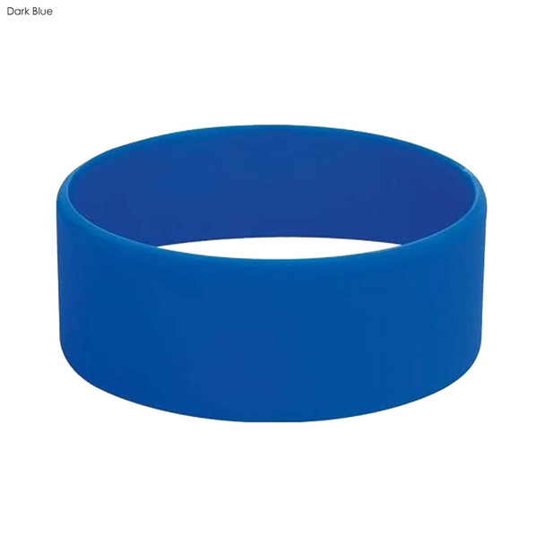 A large dark blue silicone wristband with a smooth finish, featuring a simple design.