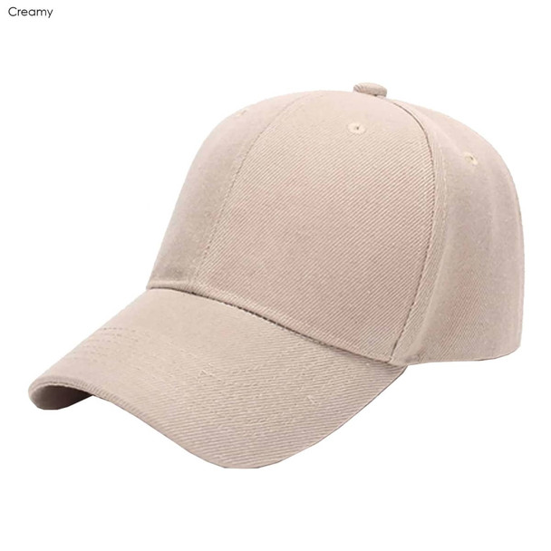 A creamy six-panel cap made of heavy acrylic, featuring a curved brim and a logo on the front.