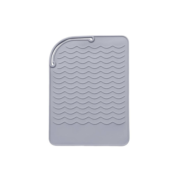 A grey silicone pad with a wavy texture, designed for heat protection. It features a small loop for hanging.