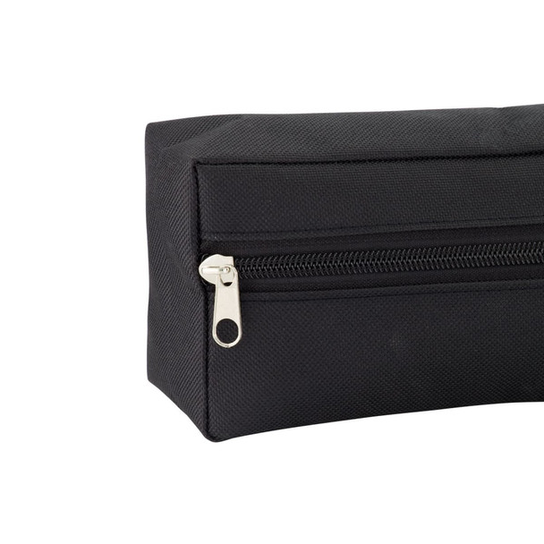 A black utility case with a silver zipper, showcasing a textured fabric finish. Features a minimalistic design.