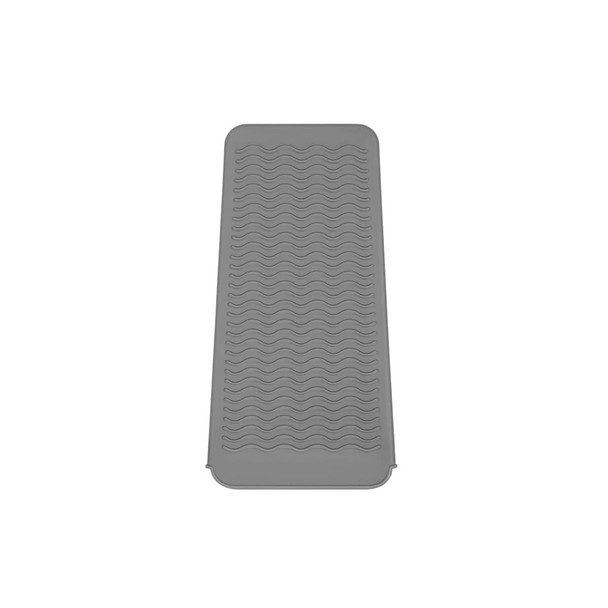 A grey heat-resistant silicone mat pouch with a textured wave design. It features a smooth edge and is flexible in shape.