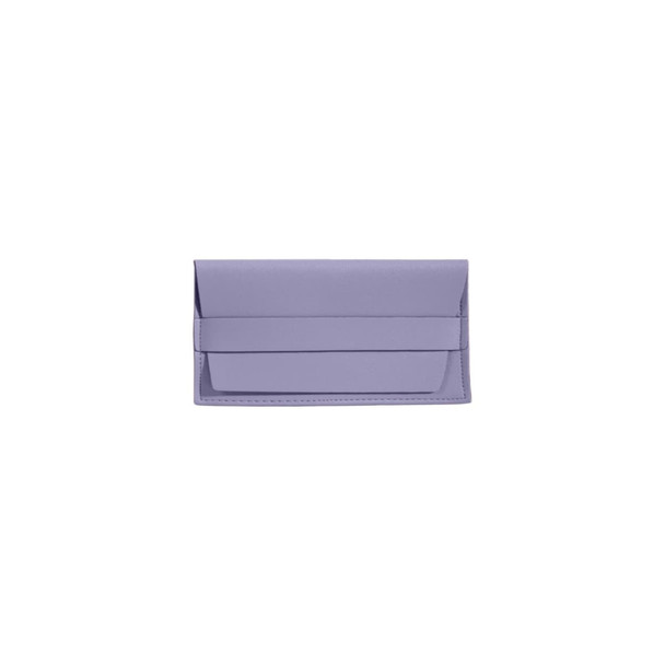 A purple PU leather glasses pouch featuring a sleek design and a logo.