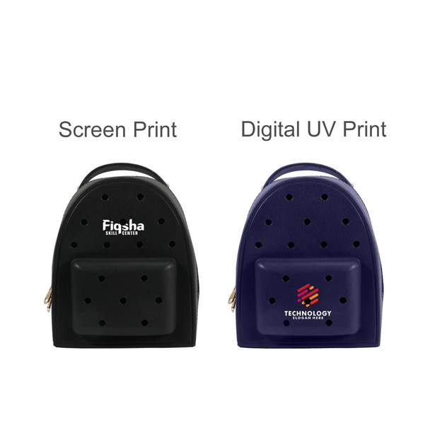 Two EVA Holes Backpacks are displayed: one in black with a logo and one in navy blue with a different logo.