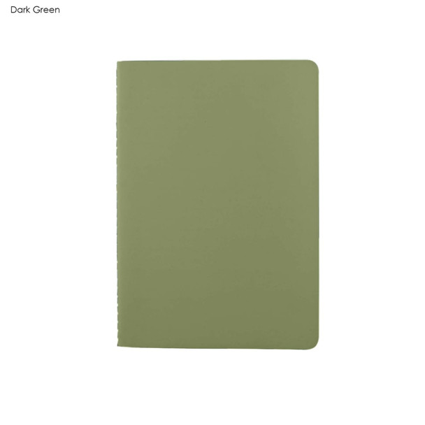 A dark green washable paper notebook with a smooth cover and rounded corners. It has a logo on the front.
