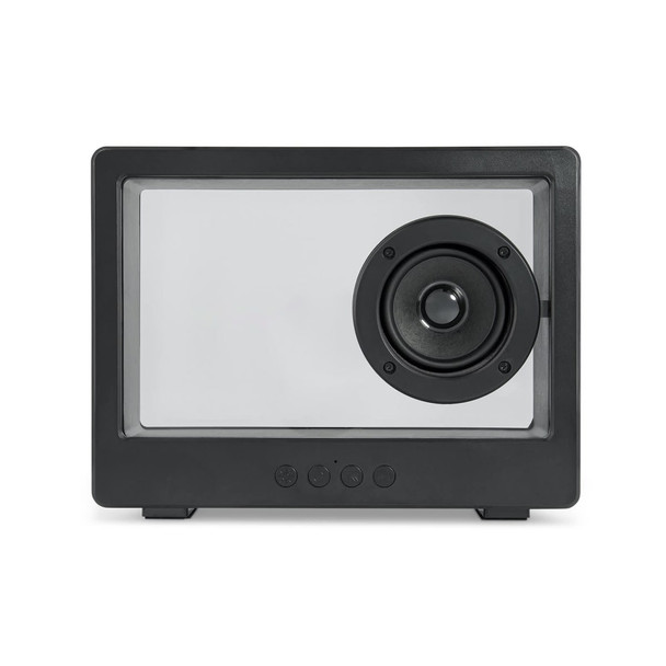 A black Lightriot Speaker with a large speaker cone and control buttons at the bottom.