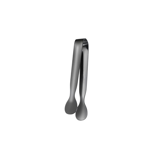 A pair of stainless steel ice tongs in a sleek, shiny silver finish, featuring rounded ends.