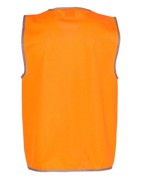 An orange Hi-Vis safety vest with reflective trimming, featuring no front design or logos.
