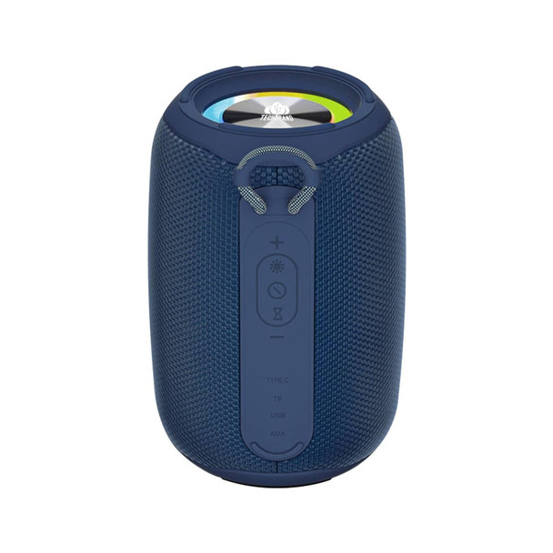 A blue 12W outdoor waterproof Bluetooth speaker with a textured surface and control buttons on the front.