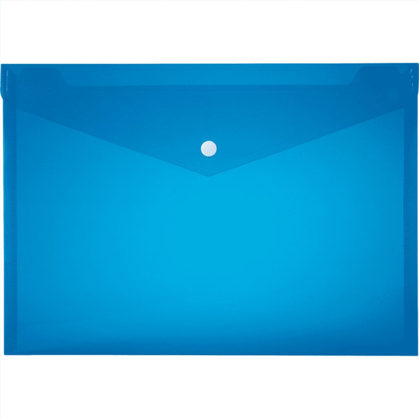 A blue folder with a circular clasp, designed for holding documents securely. Features a semi-transparent finish.