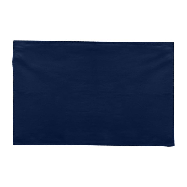 A navy cotton tea towel with a plain design. Features an unobtrusive logo. Ideal for home use.