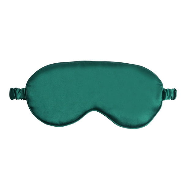 A satin sleep mask in a rich teal colour, featuring an elastic band for a comfortable fit.