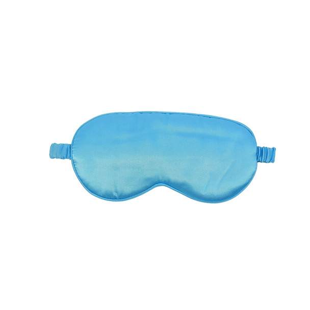 A satin sleep mask in a soft blue colour, featuring an elastic strap for a comfortable fit.