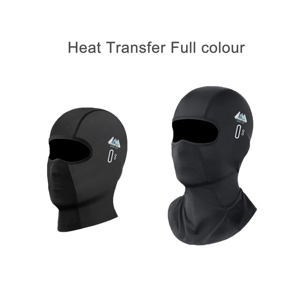 A breathable balaclava cycling face mask in black, featuring a sleek design and a logo.