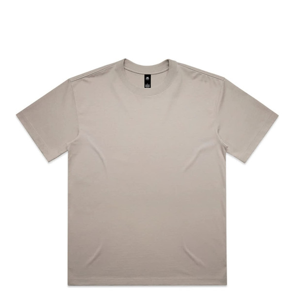 A light beige T-shirt with a classic crew neckline and a branding label on the neckline.