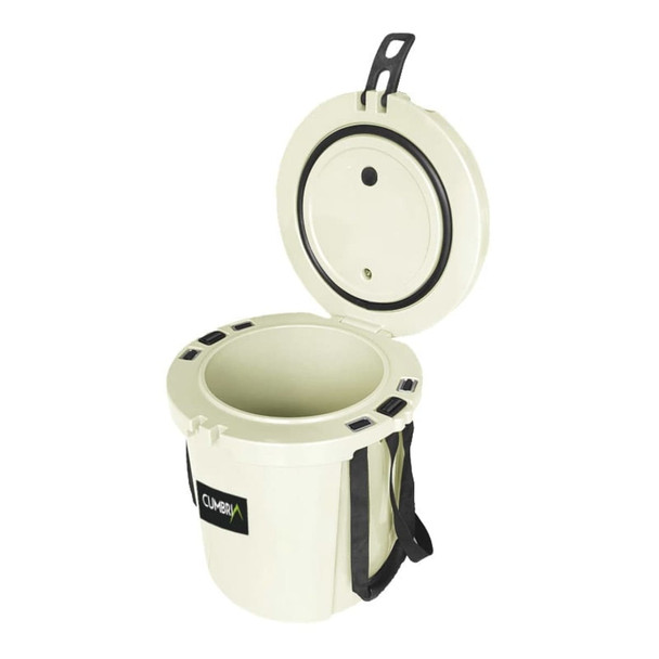 A 15L ice bucket in light green with a black handle and a lid, featuring a logo on the front.