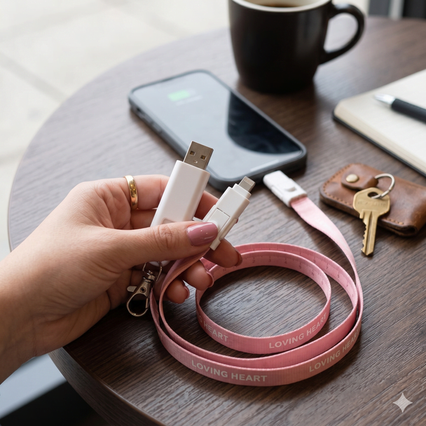 6 in 1 Polyester Lanyard Charging Cable