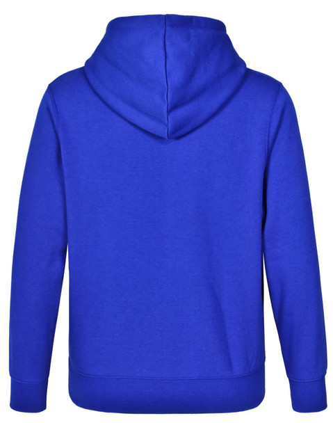 A bright blue kids' hoodie featuring a close front design and a hood, suitable for casual wear.