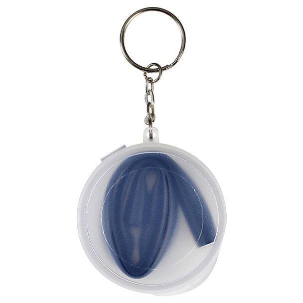 A keychain featuring a compact case containing a blue reusable silicone straw. The case is clear with a keyring attachment.