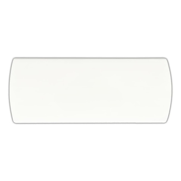 A white bandage dispenser with a rounded shape and a smooth surface, featuring a logo.