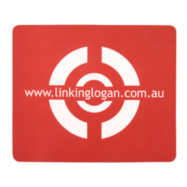 A red mouse mat featuring a circular design and a logo. Dimensions are 230mm x 190mm.