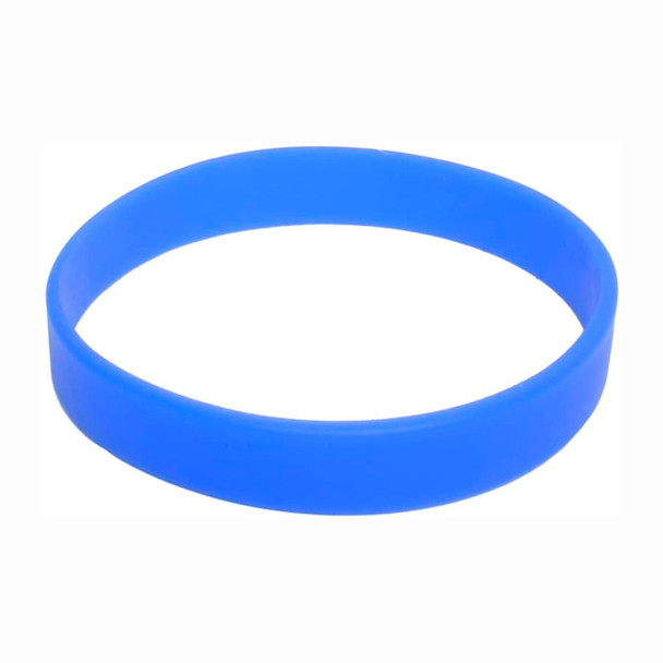 A blue silicone wristband featuring a logo, suitable for promotional events and exhibitions.