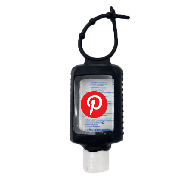 A 60ml hand sanitiser gel in a black silicone soft travel sleeve with a branding logo.
