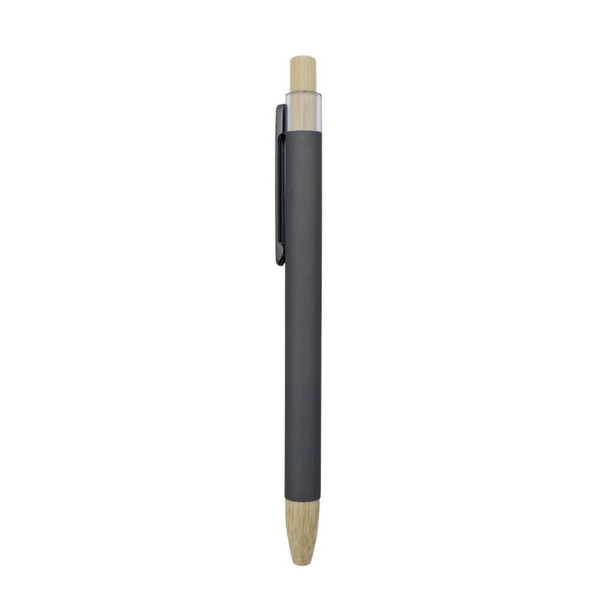 Abele Bamboo Click Pen in grey with a bamboo tip, featuring a clip and transparent section.