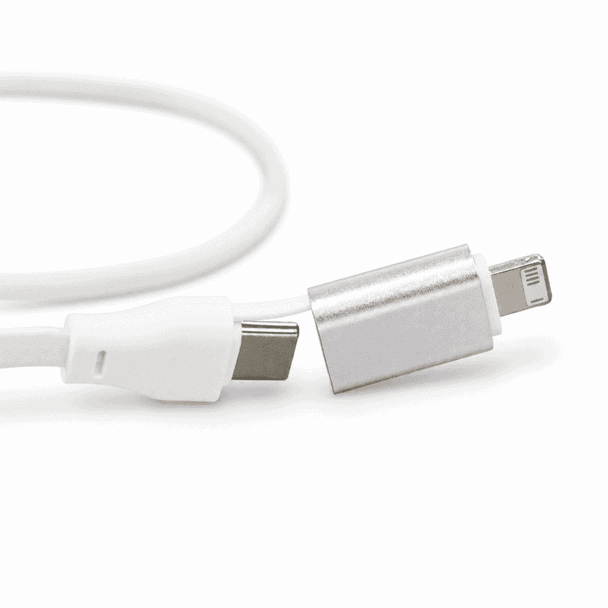 A white 60W fast charging cable with a silver connector, designed for phone and technology devices. It features a logo.