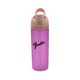 A drink bottle in pink with a beige lid, featuring a logo. Suitable for various beverages.