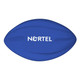 A blue football with a branded logo on its surface.
