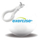 A white ball with a clip attachment, featuring a logo.
