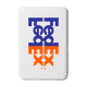 A white wireless charging powerbank featuring a logo in purple and orange.