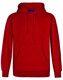 A red adult's close front contrast fleecy hoodie with a front pocket and a hood. Features a logo on the design.