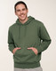 A green adult fleece hoodie with a front pocket, featuring a drawstring hood and a relaxed fit.