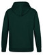 A dark green men's fleecy hoodie featuring a hood and long sleeves, with a plain back and a logo.