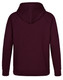 A maroon men's fleecy hoodie with a hood, featuring raglan sleeves and a solid design. It has a branding logo.