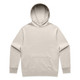 A beige hoodie with a front pocket and a large hood. The garment features a logo on the front.