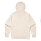 A beige hoodie with a kangaroo pocket and a hood, featuring a branding logo.