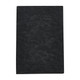 A black notebook featuring a textured cover with a minimalist design and a logo on the front.