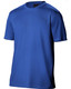A blue men's short sleeve tee made from cooldry fabric, featuring a logo on the label.